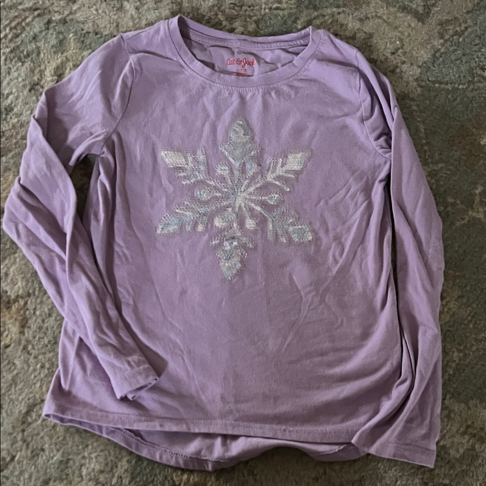Cat & Jack Lavender Long Sleeve Tee with Snowflake